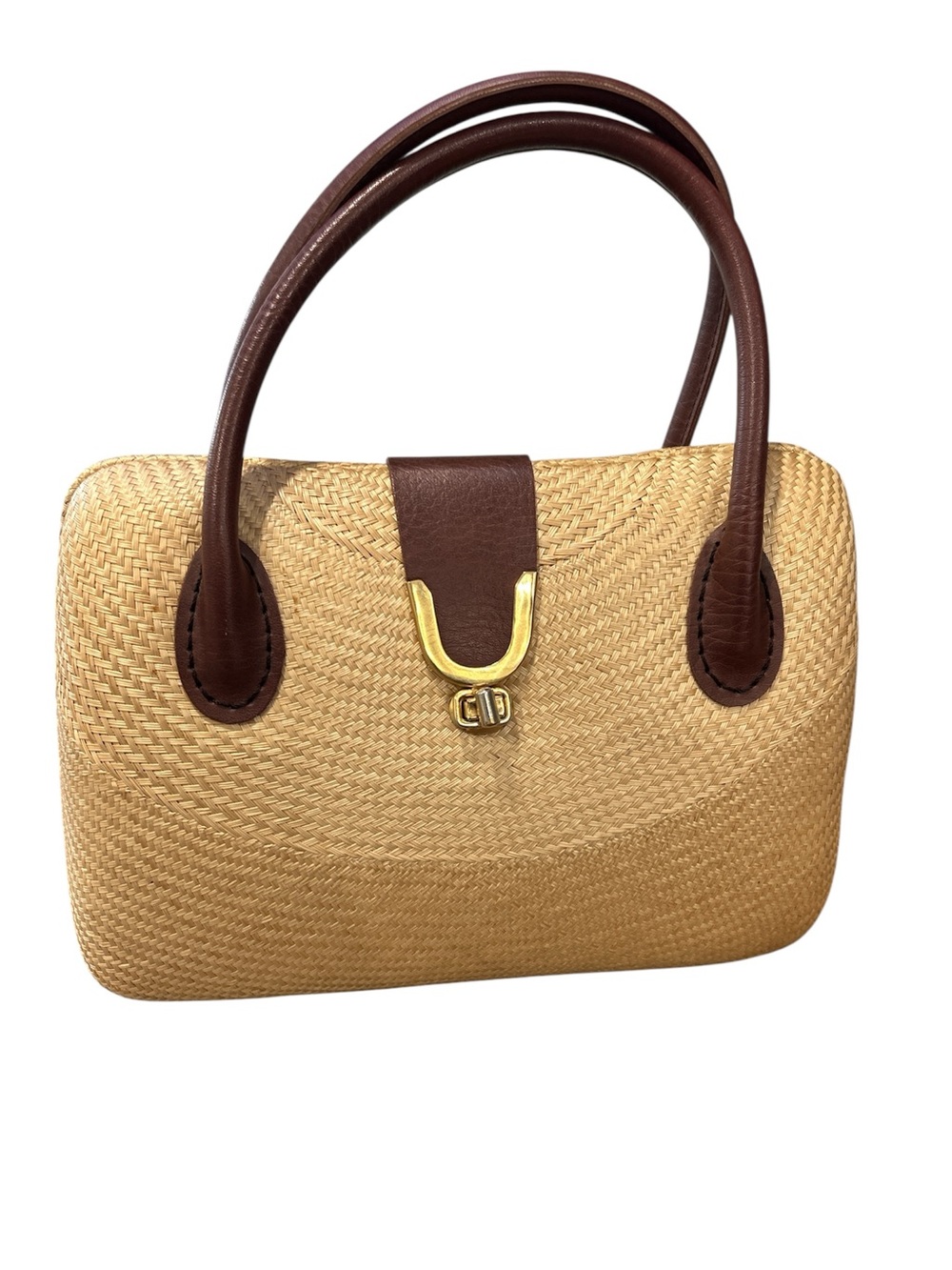 Desenyo Buntal woven straw leather handbag